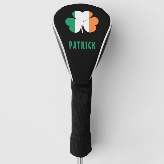 Custom Name Celtic Ireland Shamrock Irish Flag Golf Head Cover (Front)