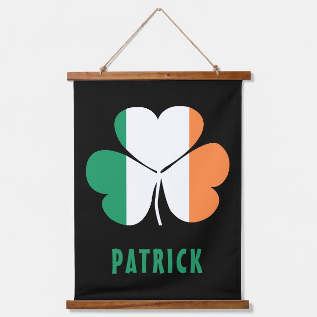 Custom Name Celtic Ireland Shamrock Irish Flag Hanging Tapestry (Front)