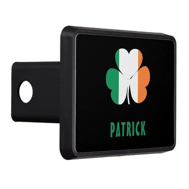 Custom Name Celtic Ireland Shamrock Irish Flag Hitch Cover (Right)
