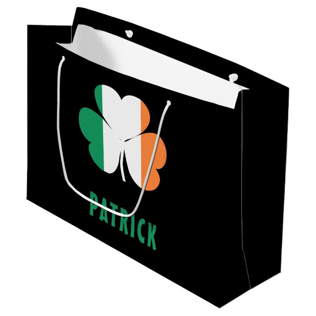 Custom Name Celtic Ireland Shamrock Irish Flag Large Gift Bag (Front Angled)