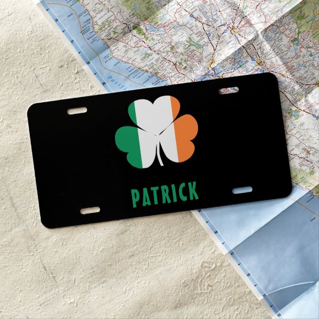 Custom Name Celtic Ireland Shamrock Irish Flag License Plate (In Situ)