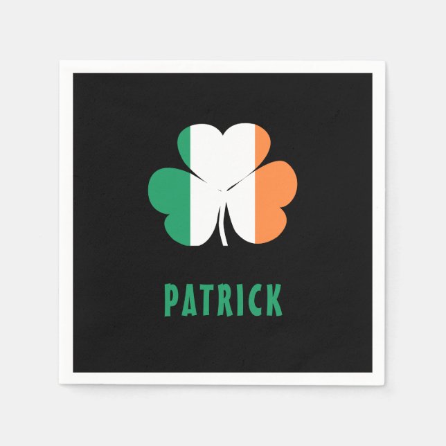 Custom Name Celtic Ireland Shamrock Irish Flag Napkins (Front)