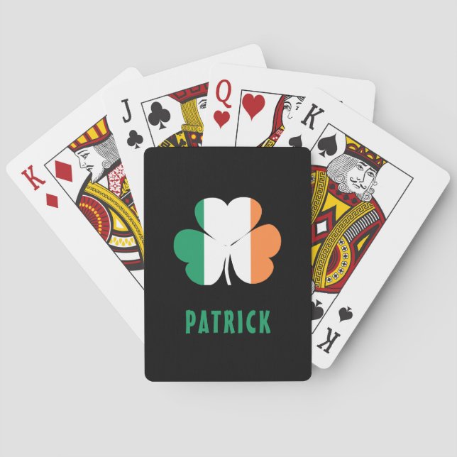 Custom Name Celtic Ireland Shamrock Irish Flag Poker Cards (Back)