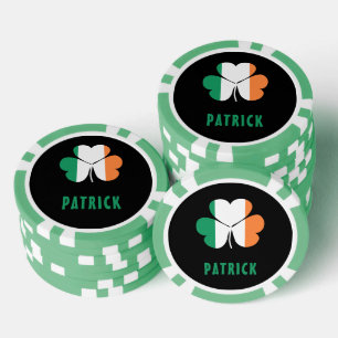 Custom Name Celtic Ireland Shamrock Irish Flag Poker Chips