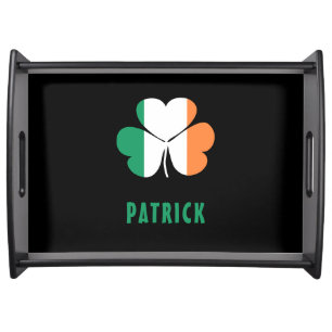 Custom Name Celtic Ireland Shamrock Irish Flag Serving Tray