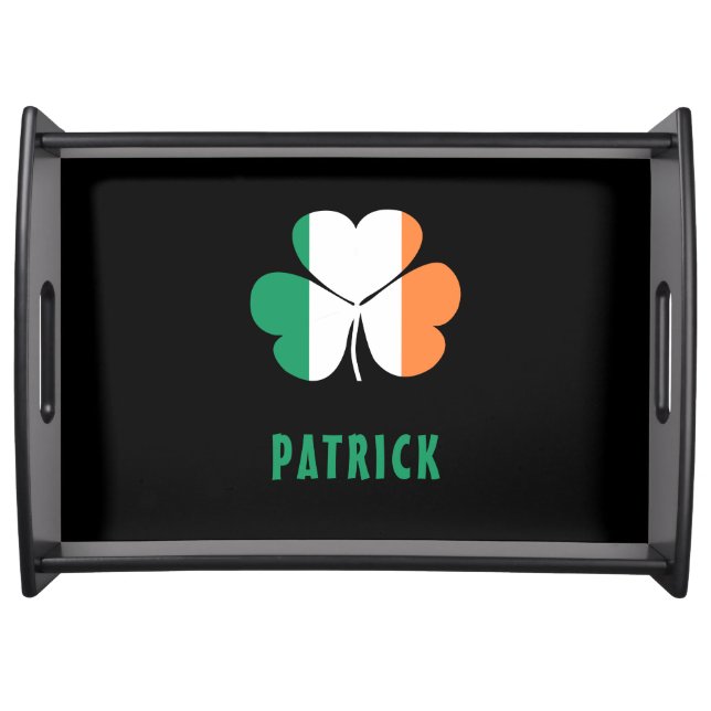Custom Name Celtic Ireland Shamrock Irish Flag Serving Tray (Front)