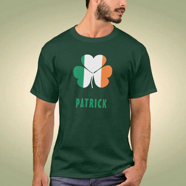 Custom Name Celtic Ireland Shamrock Irish Flag T-Shirt (Creator Uploaded)