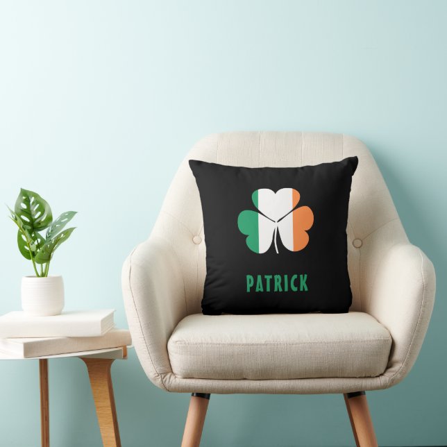Custom Name Celtic Ireland Shamrock Irish Flag Throw Pillow (Chair)