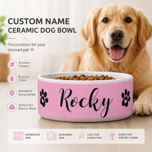 Custom Name Ceramic Dog Bowl - Personalized Pet