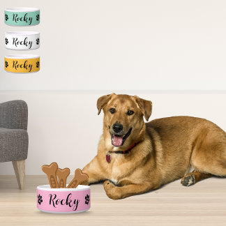 Custom Name Ceramic Dog Bowl - Personalized Pet 