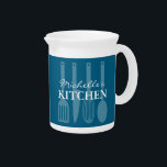 Custom name ceramic pitcher for kitchen utensils<br><div class="desc">Custom name ceramic pitcher for kitchen utensils. Personalize with custom text and colors. Spatula,  whisk,  knife and spoon design. Perfect for mom,  dad,  friends,  family,  chef,  cook,  restaurant,  shop,  cooking store,  business etc.</div>