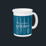 Custom name ceramic pitcher for kitchen utensils<br><div class="desc">Custom name ceramic pitcher for kitchen utensils. Personalize with custom text and colors. Spatula,  whisk,  knife and spoon design. Perfect for mom,  dad,  friends,  family,  chef,  cook,  restaurant,  shop,  cooking store,  business etc.</div>
