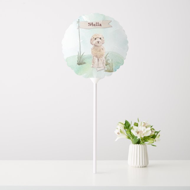 Custom Name Champagne Cockapoo Pet Dog Balloon (In SItu)
