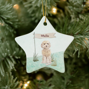 Custom Name Champagne Cockapoo Pet Dog Ceramic Ornament