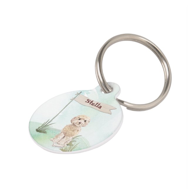 Custom Name Champagne Cockapoo Pet Dog ID Tag (Side)
