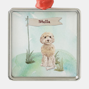 Custom Name Champagne Cockapoo Pet Dog Metal Ornament