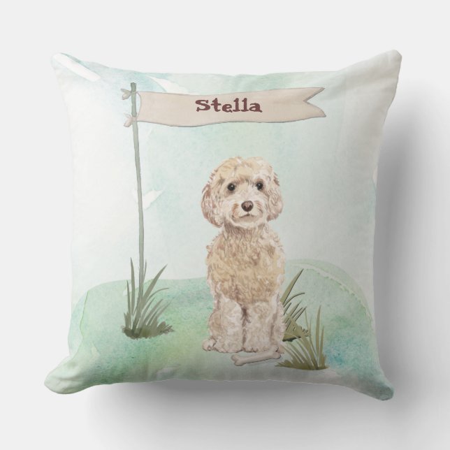 Custom Name Champagne Cockapoo Pet Dog Throw Pillow (Front)