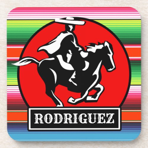 Custom NAME Charro Horse Spanish Mexican Serape Beverage Coaster