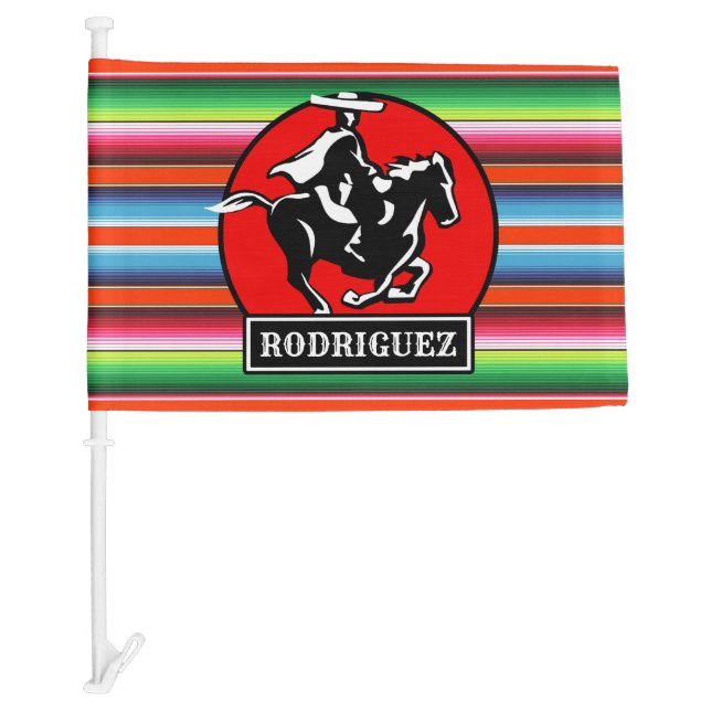 Custom NAME Charro Horse Spanish Mexican Serape Car Flag (Front)
