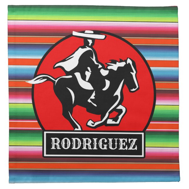 Custom NAME Charro Horse Spanish Mexican Serape Cloth Napkin (Front)