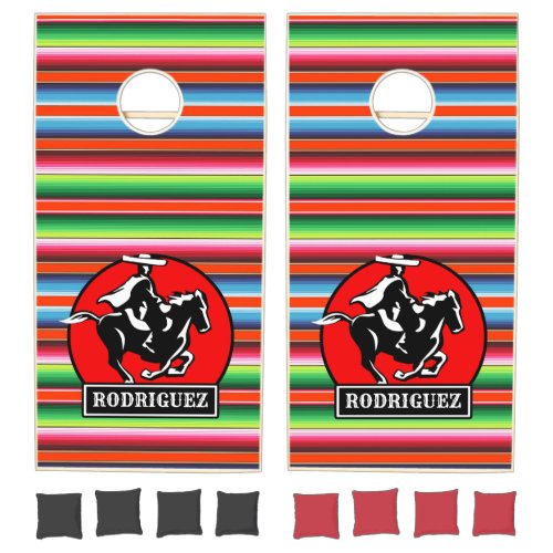 Custom NAME Charro Horse Spanish Mexican Serape Cornhole Set