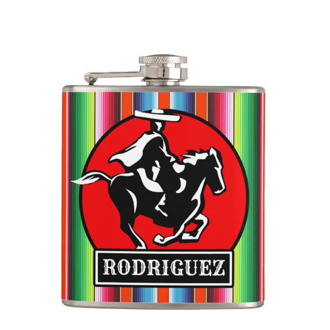 Custom NAME Charro Horse Spanish Mexican Serape Flask (Front)