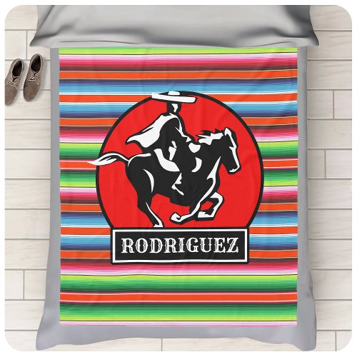 Custom NAME Charro Horse Spanish Mexican Serape Fleece Blanket