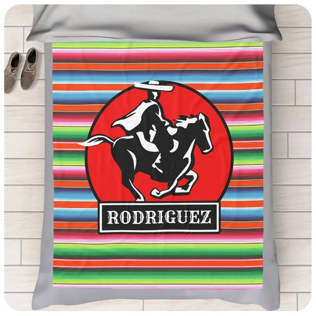 Custom NAME Charro Horse Spanish Mexican Serape Fleece Blanket (Creator Uploaded)
