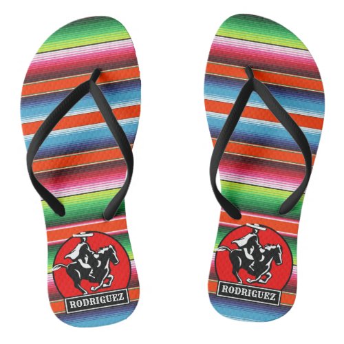 Custom NAME Charro Horse Spanish Mexican Serape Flip Flops