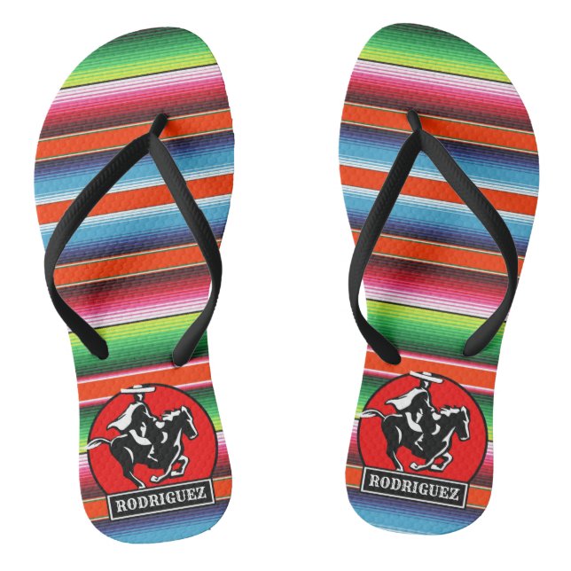 Custom NAME Charro Horse Spanish Mexican Serape Flip Flops (Footbed)