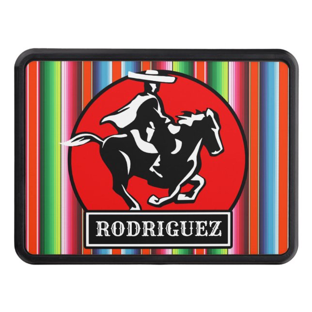 Custom NAME Charro Horse Spanish Mexican Serape Hitch Cover (Front)