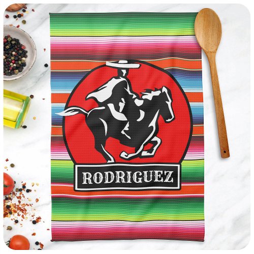 Custom NAME Charro Horse Spanish Mexican Serape Kitchen Towel