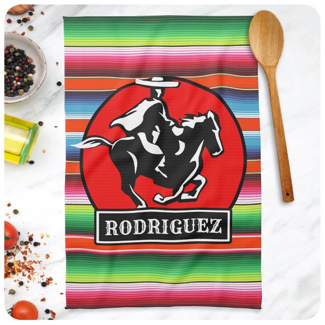 Custom NAME Charro Horse Spanish Mexican Serape Kitchen Towel (Creator Uploaded)