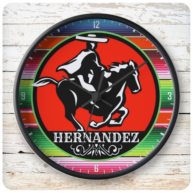 Custom NAME Charro Horse Spanish Mexican Serape Large Clock (Creator Uploaded)