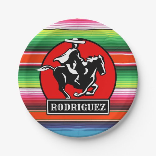 Custom NAME Charro Horse Spanish Mexican Serape Paper Plates