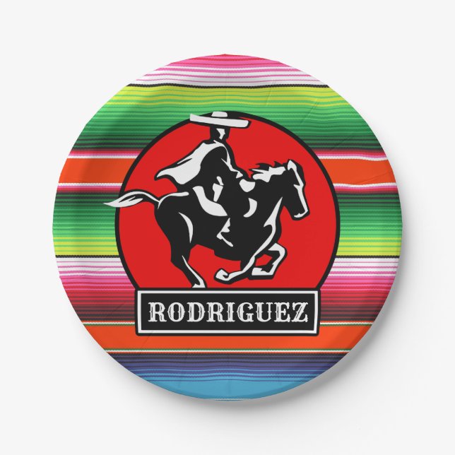 Custom NAME Charro Horse Spanish Mexican Serape Paper Plates (Front)