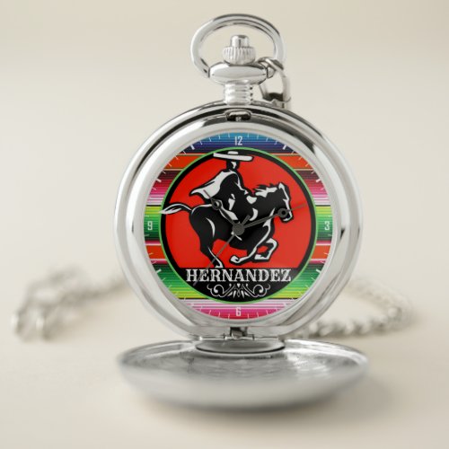 Custom NAME Charro Horse Spanish Mexican Serape Pocket Watch