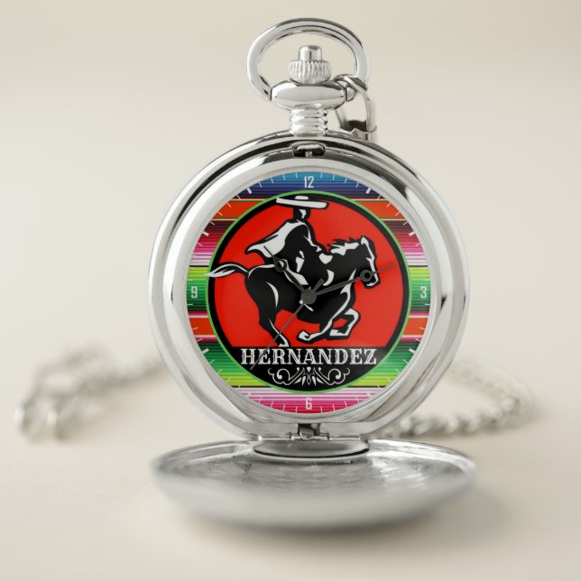 Custom NAME Charro Horse Spanish Mexican Serape Pocket Watch (Inside)