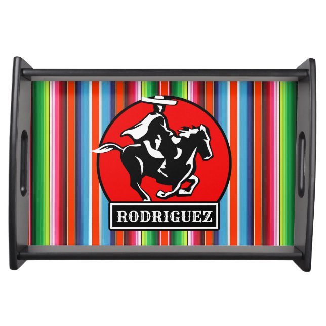 Custom NAME Charro Horse Spanish Mexican Serape Serving Tray (Front)