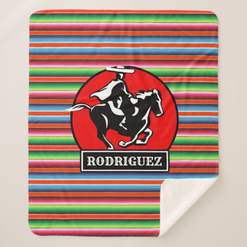 Custom NAME Charro Horse Spanish Mexican Serape Sherpa Blanket