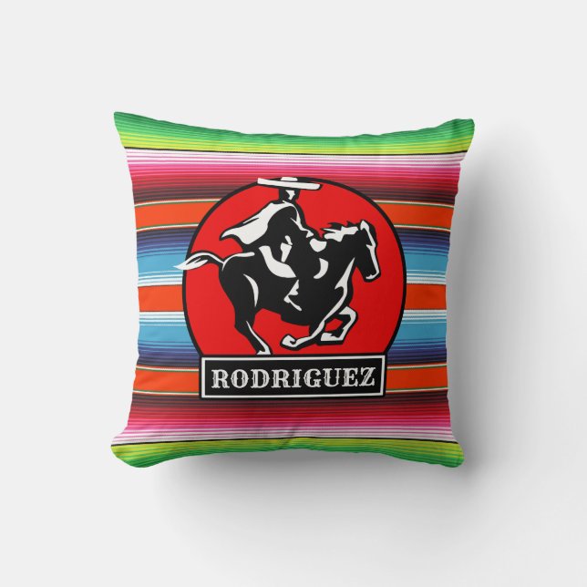 Custom NAME Charro Horse Spanish Mexican Serape Throw Pillow (Front)