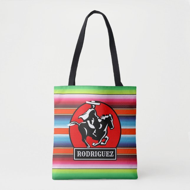 Custom NAME Charro Horse Spanish Mexican Serape Tote Bag (Front)