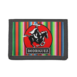 Custom NAME Charro Horse Spanish Mexican Serape Tri-fold Wallet