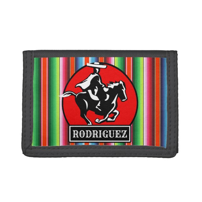 Custom NAME Charro Horse Spanish Mexican Serape Trifold Wallet (Front)