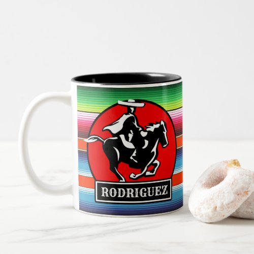 Custom NAME Charro Horse Spanish Mexican Serape Two_Tone Coffee Mug