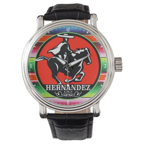 Custom NAME Charro Horse Spanish Mexican Serape Watch