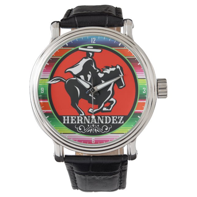 Custom NAME Charro Horse Spanish Mexican Serape Watch (Front)