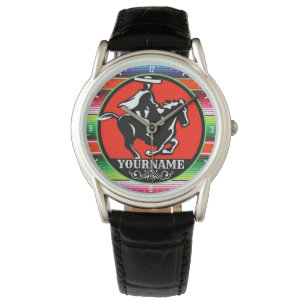 Custom NAME Charro Horse Spanish Mexican Serape  Watch