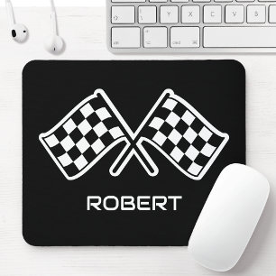 Custom Name Check Flag Car Black White Mouse Pad
