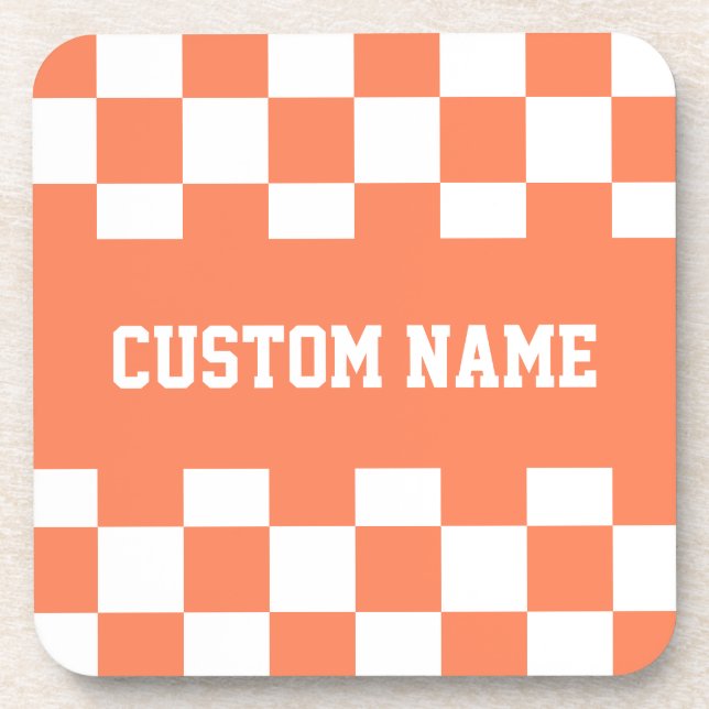 Custom Name Checkerboard Pattern Beverage Coaster (Front)